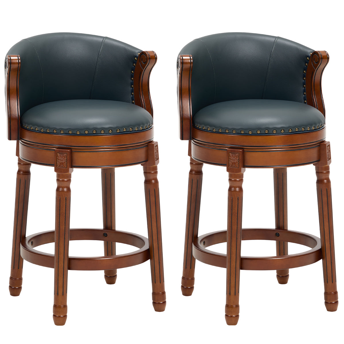 Cow top Leather Wooden Bar Stools, 360 Degree Swivel Bar Chair with Backs,Bar height Couner Height Barstools  for Home Kitchen Dining Room and Bar Room(blue 1pc)