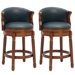 Cow top Leather Wooden Bar Stools, 360 Degree Swivel Bar Chair with Backs,Bar height Couner Height Barstools  for Home Kitchen Dining Room and Bar Room(blue 1pc)