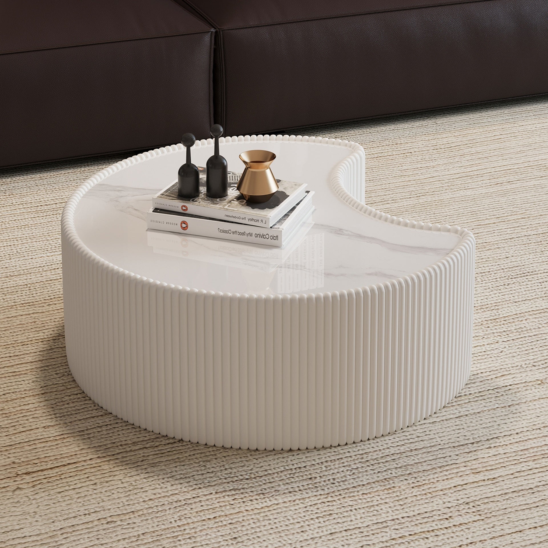 Light Sintered stone Top Stylish Irregular Shape Leather Coffee modern Sofa Table for Living Room (Each tabletop has a unique grey pattern)