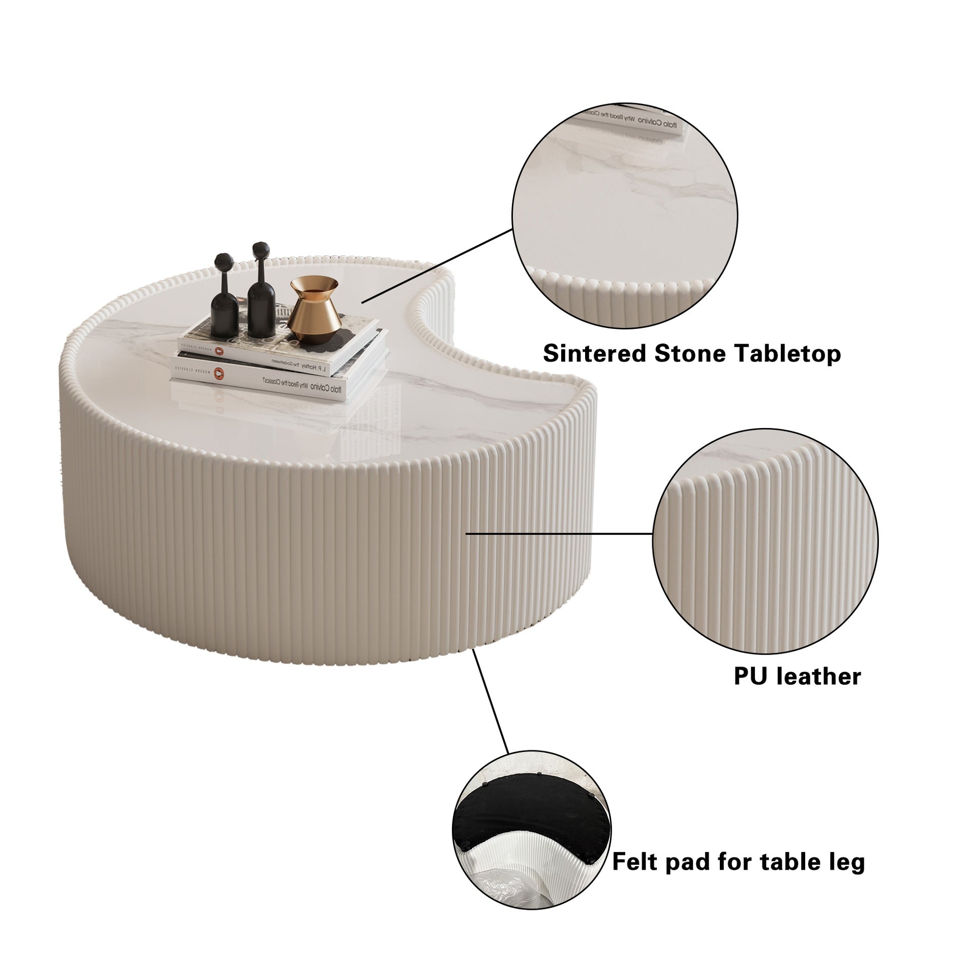 Light Sintered stone Top Stylish Irregular Shape Leather Coffee modern Sofa Table for Living Room (Each tabletop has a unique grey pattern)