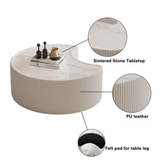 Light Sintered stone Top Stylish Irregular Shape Leather Coffee modern Sofa Table for Living Room (Each tabletop has a unique grey pattern)