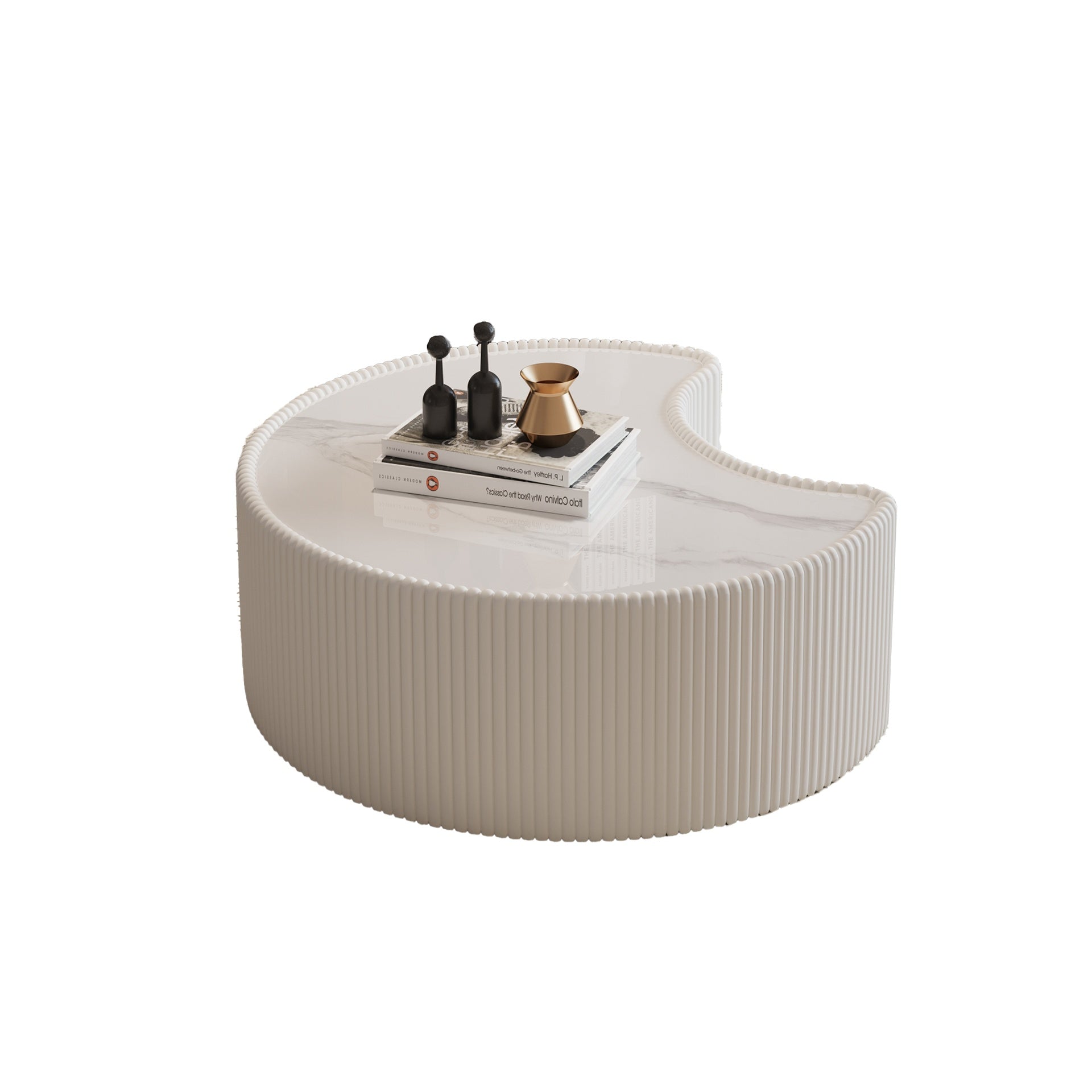 Light Sintered stone Top Stylish Irregular Shape Leather Coffee modern Sofa Table for Living Room (Each tabletop has a unique grey pattern)