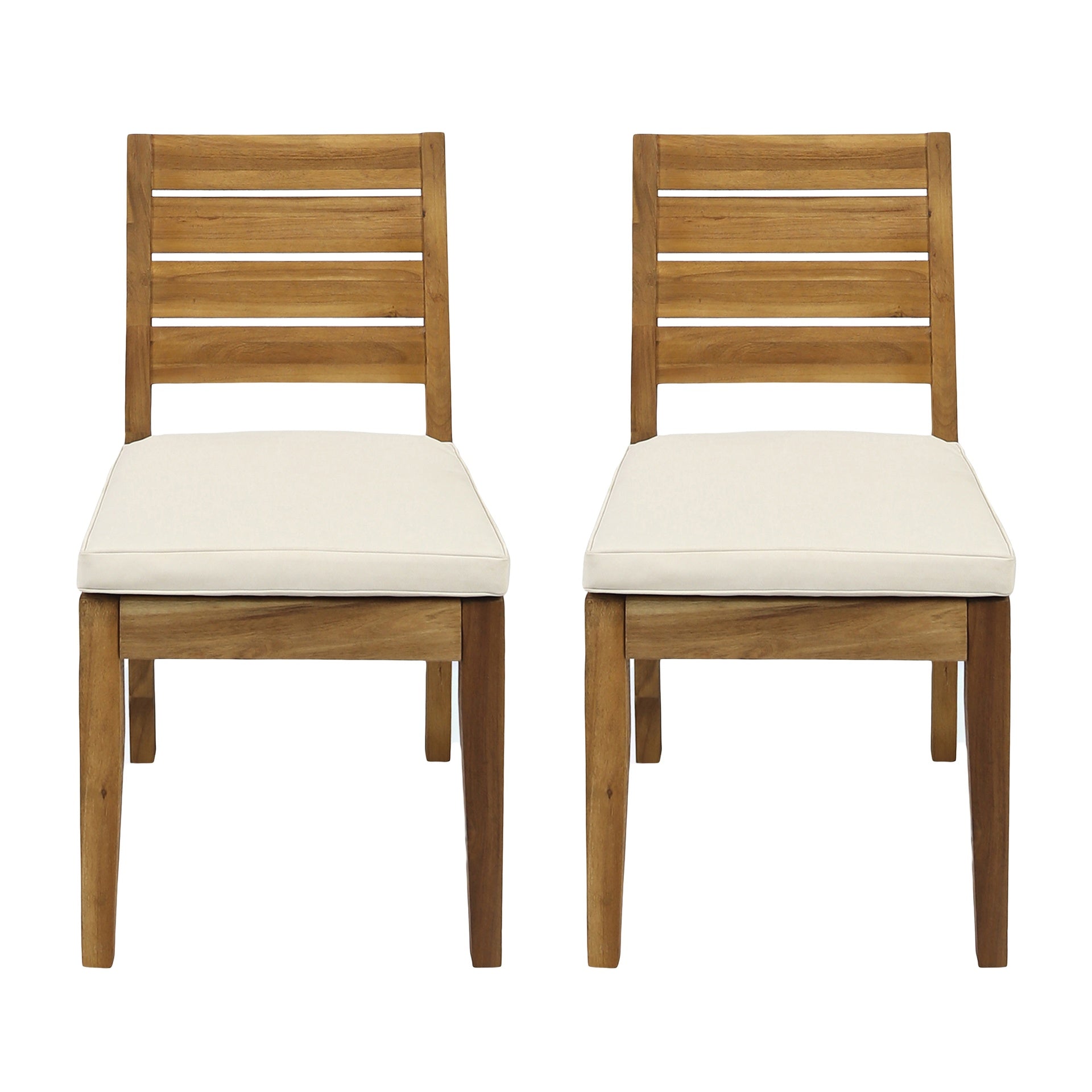 Outdoor Armless Dining Chair with Cushions(Set of 2),Natural and Beige