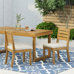 Outdoor Armless Dining Chair with Cushions(Set of 2),Natural and Beige