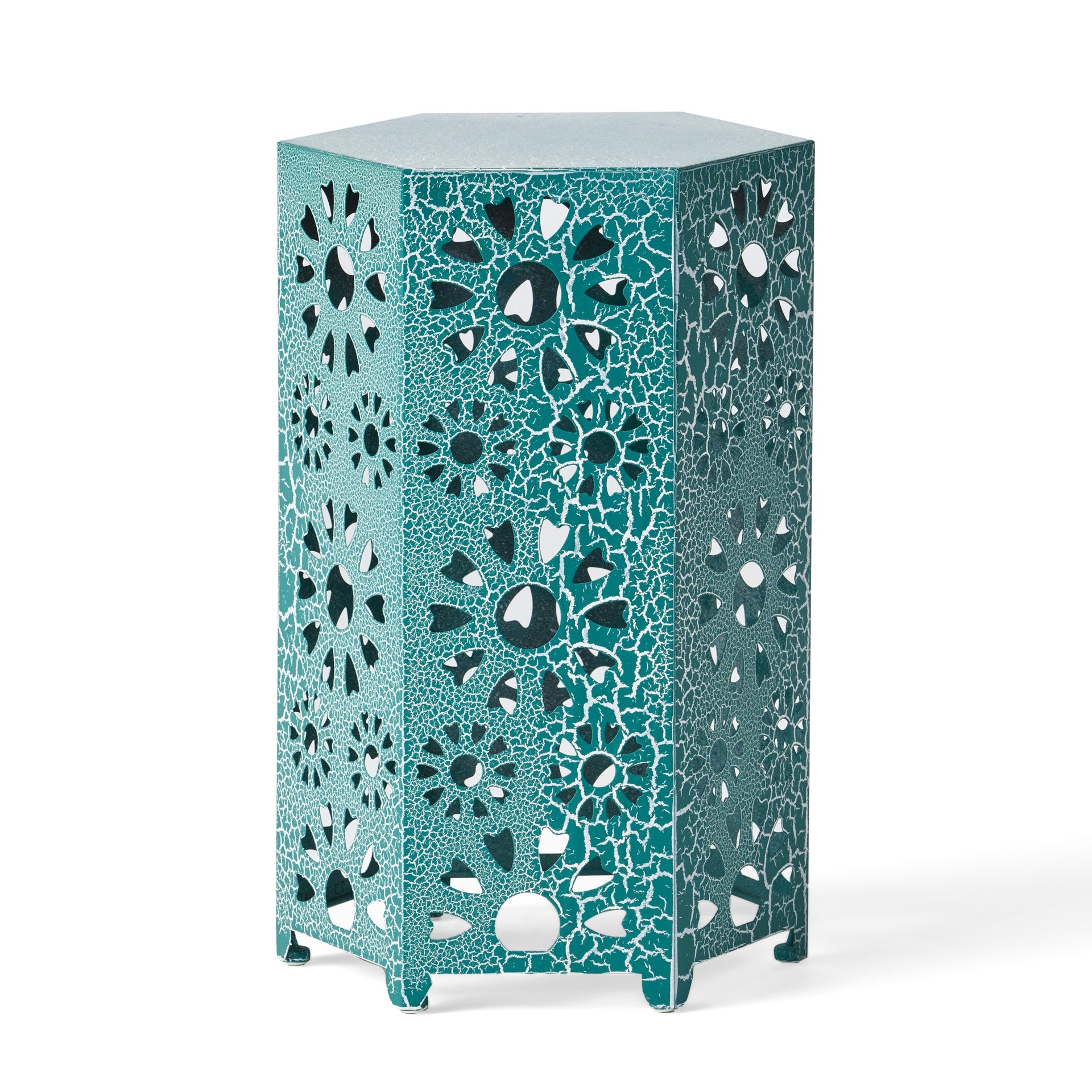 Galore 14" Side Table with Sunburst Cut Out Design, Teal