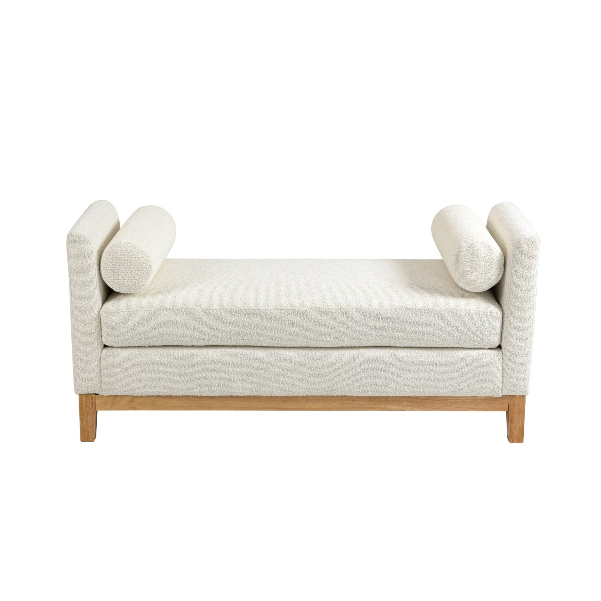 54.3"W Elegant Upholstered Bench, Ottoman with Wood Legs & 2 Bolster Pillows for End of Bed, Bedroom, Living Room, Entryway ,Ivory