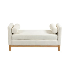 54.3"W Elegant Upholstered Bench, Ottoman with Wood Legs & 2 Bolster Pillows for End of Bed, Bedroom, Living Room, Entryway ,Ivory
