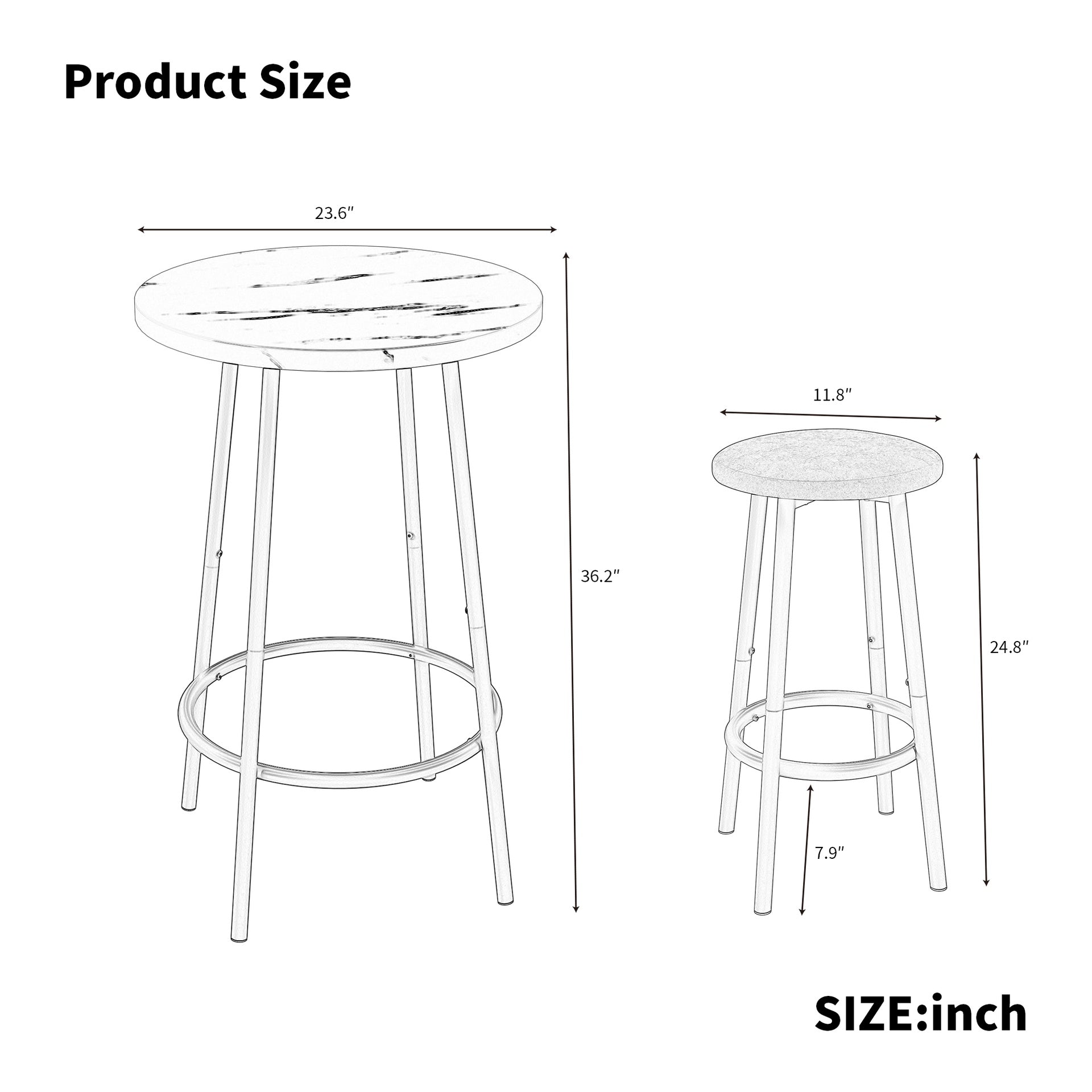 3-Piece Bar Table Set with 2 Bar Stools – Modern Pub Table
