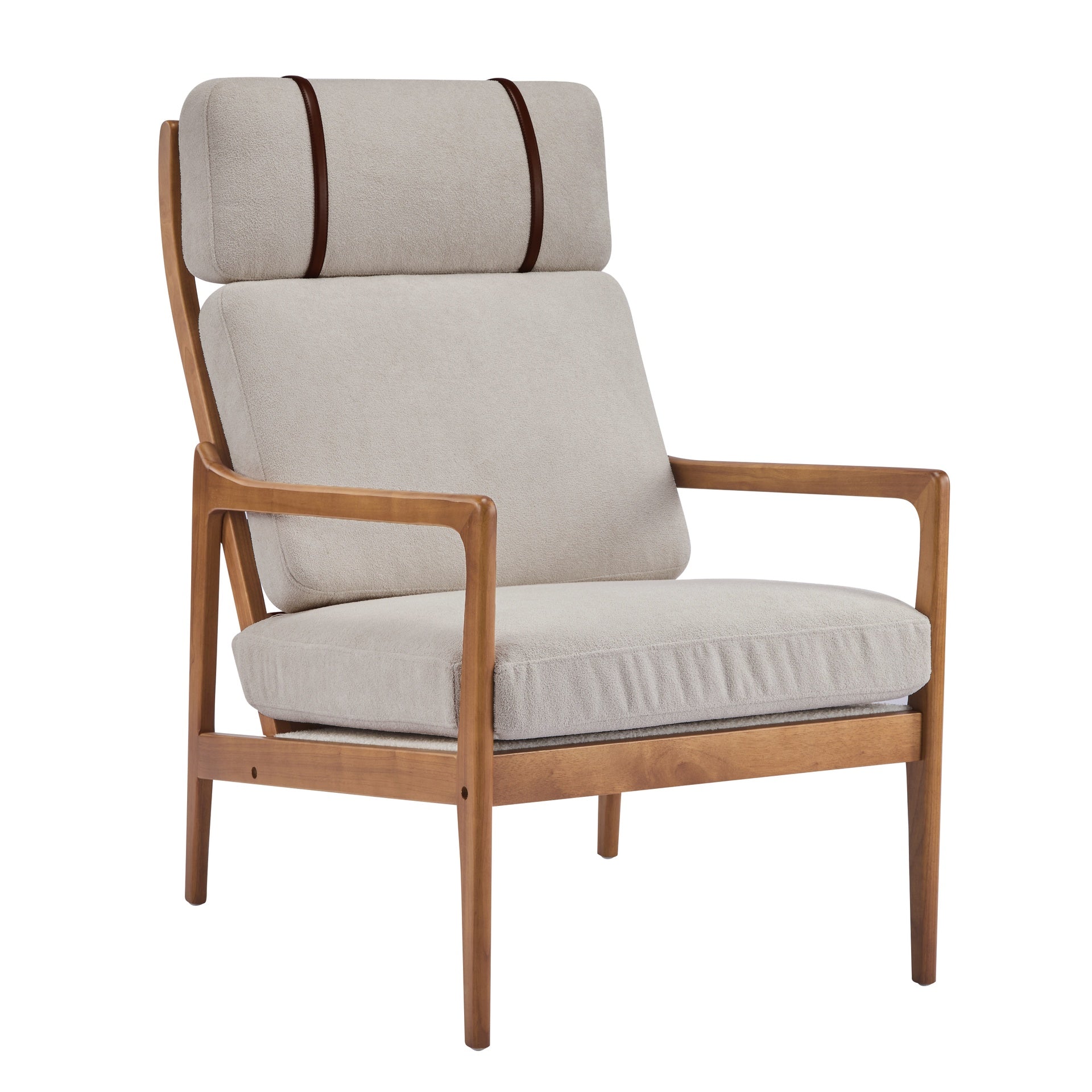 Mid Century Modern Accent Armchair, Solid Wood Frame with High Back, Light Gray Upholstered Cushions, Ergonomic Lounge Chair for Living Room/Bedroom/Reading Nook