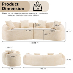 Beige  Curved Compressed Sofa, Creative Nordic-style Design for Living Room, Comfortable, Soft and Suitable for Multiple Scenarios