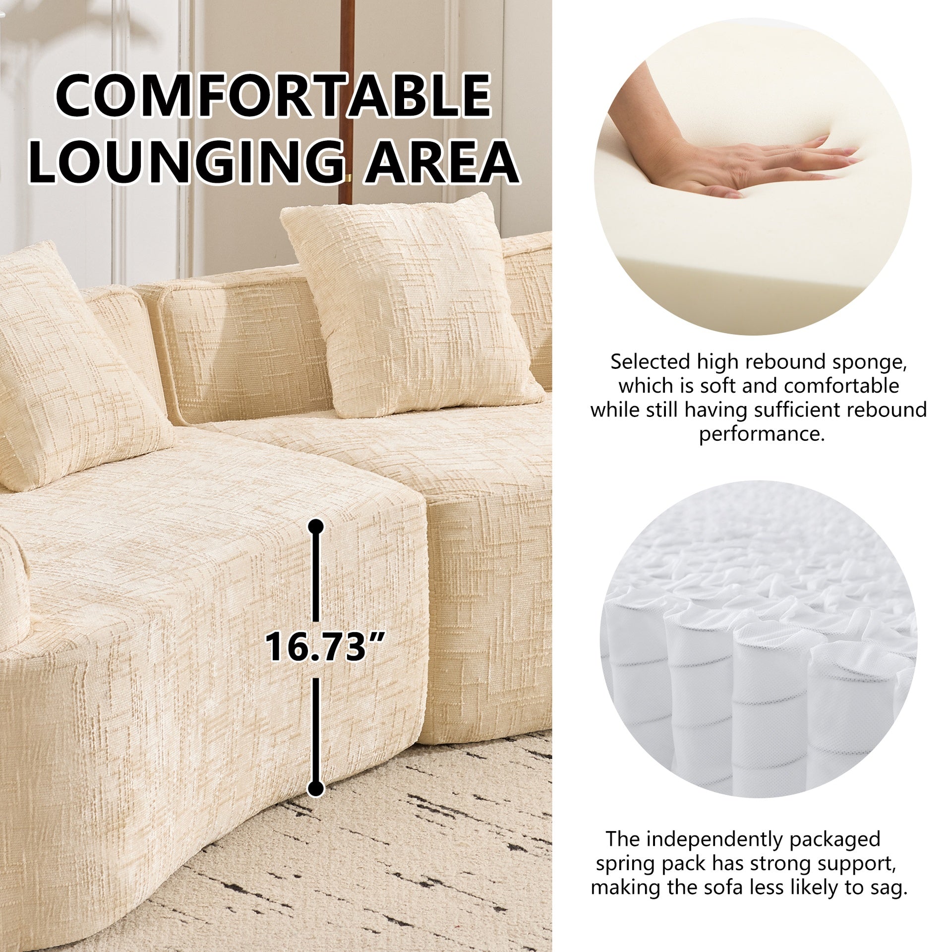 Beige  Curved Compressed Sofa, Creative Nordic-style Design for Living Room, Comfortable, Soft and Suitable for Multiple Scenarios