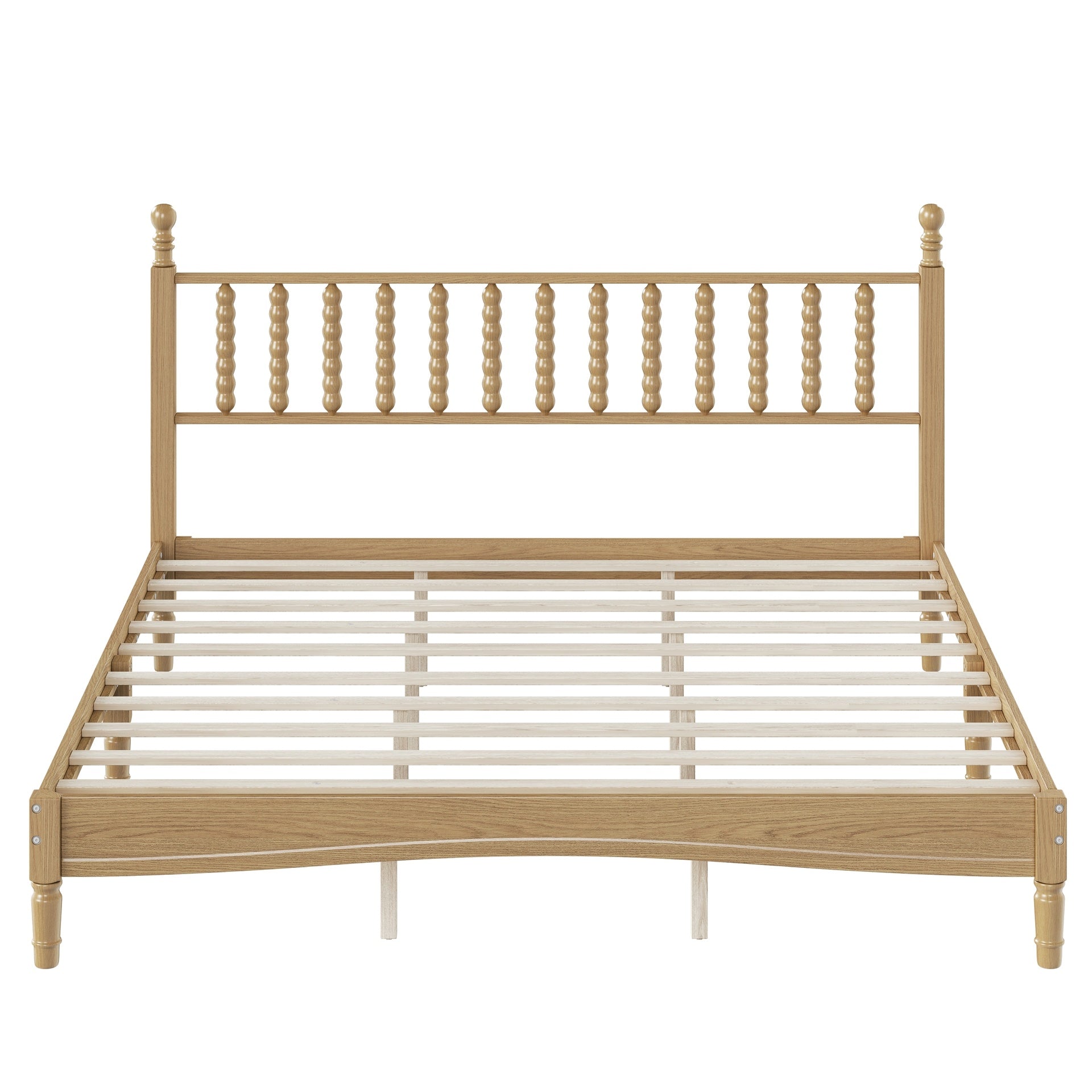 King Size Wood Platform Bed with Gourd Shaped Headboard,Retro Style Platform Bed with Wooden Slat Support,Natural
