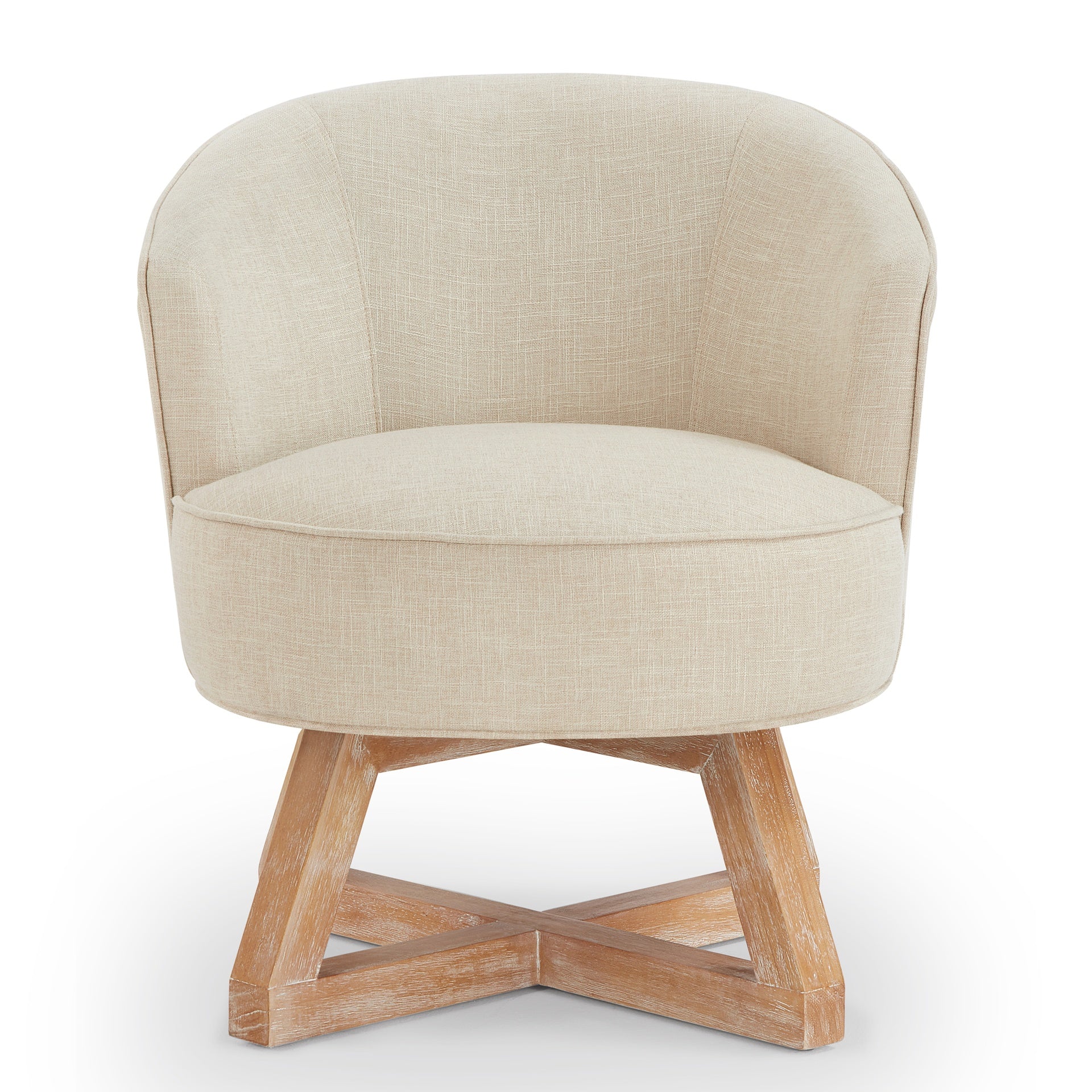 Swivel chair with cross-shaped wooden base,Lounge chair with solid wood legs, 360°freely Swivel chair ,  Classic linen Fabric for living room, bedroom, office, dresser -Beige