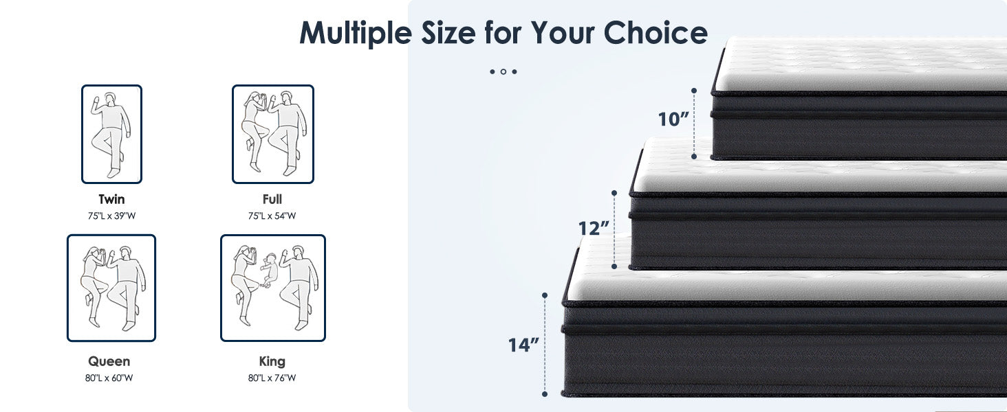 King Size Mattress,10 Inch Hybrid Mattress, Individually Pocketed Innerspring, Medium Firm