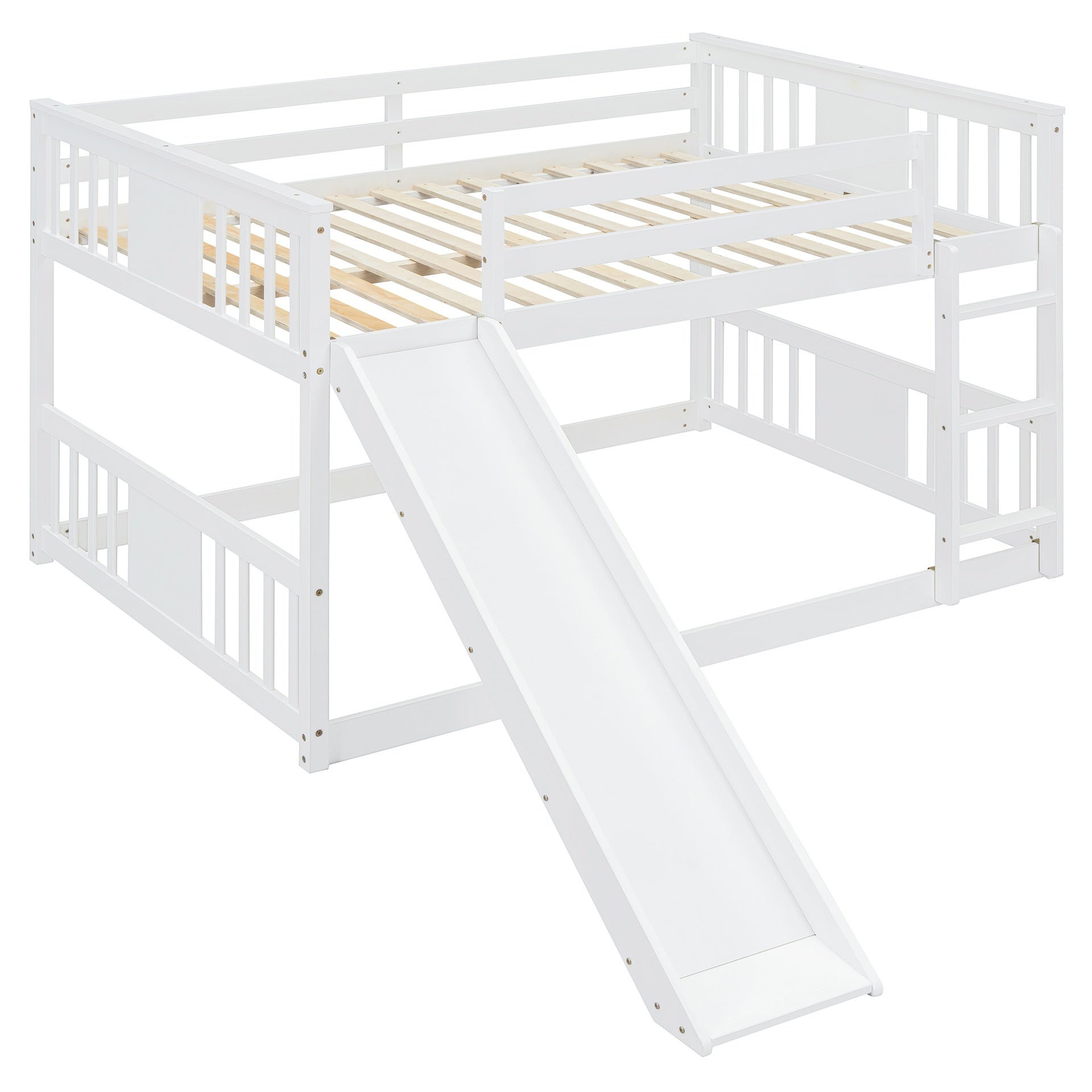 Full Over Full Bunk Bed with Ladder with Slide, White