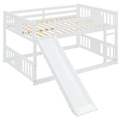 Full Over Full Bunk Bed with Ladder with Slide, White