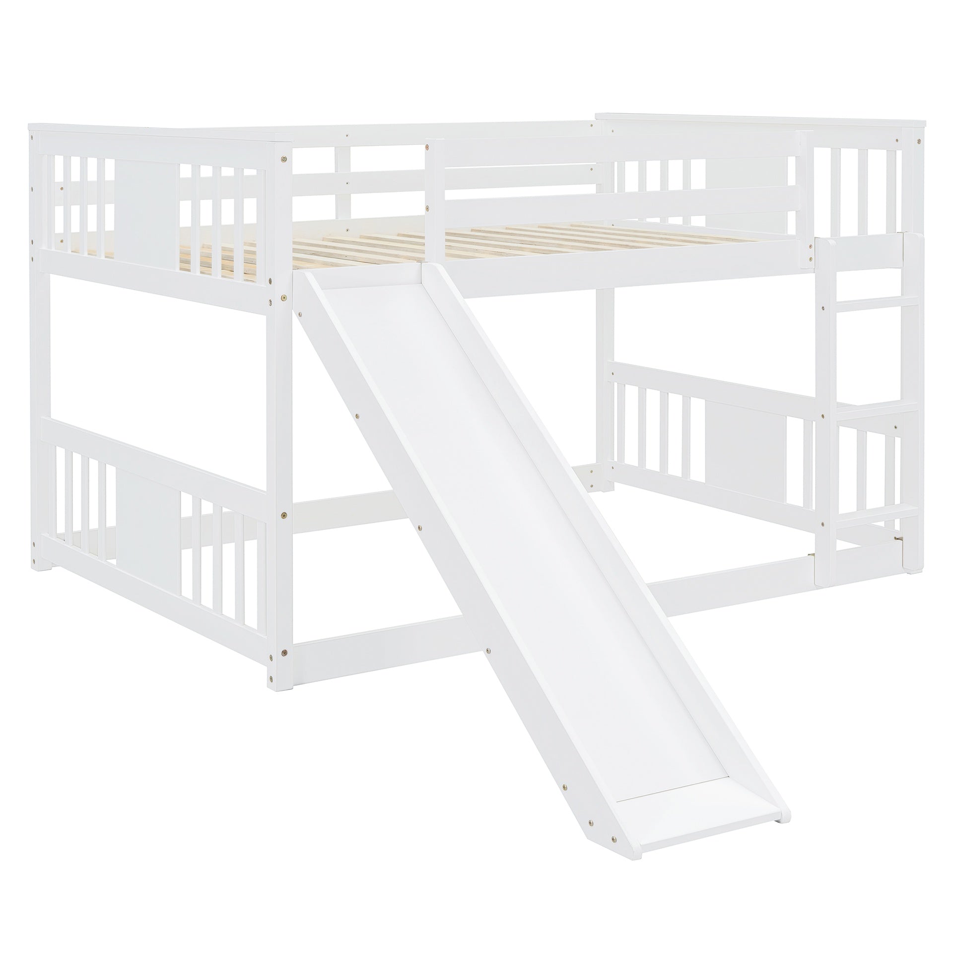 Full Over Full Bunk Bed with Ladder with Slide, White