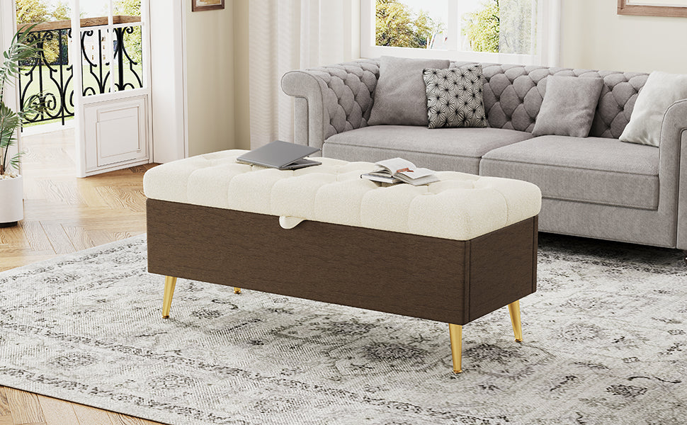 Modern Storage Ottoman Bench Upholstered Bedroom Bench Entryway Storage Ottoman Tufted Ottoman Bench for Living Room, Bedroom and Entryway, Beige