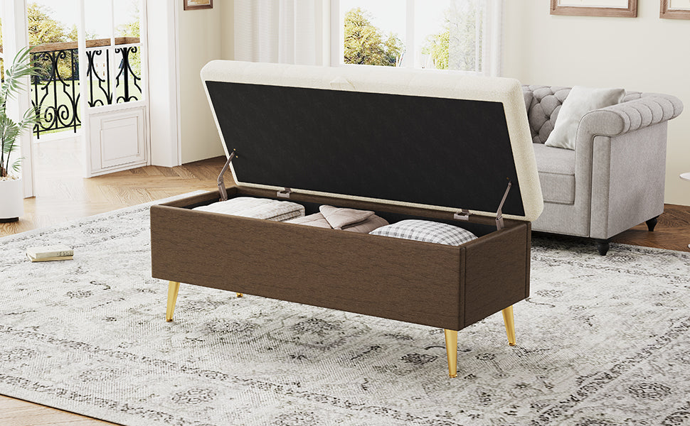 Modern Storage Ottoman Bench Upholstered Bedroom Bench Entryway Storage Ottoman Tufted Ottoman Bench for Living Room, Bedroom and Entryway, Beige