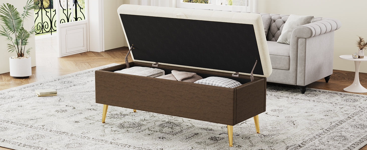 Modern Storage Ottoman Bench Upholstered Bedroom Bench Entryway Storage Ottoman Tufted Ottoman Bench for Living Room, Bedroom and Entryway, Beige