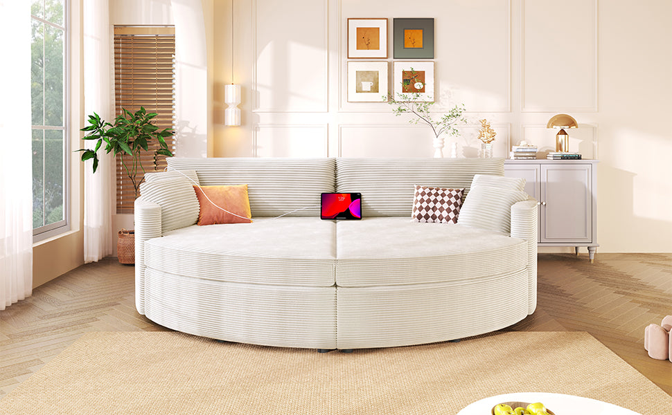Oversized Double Chaise Lounge Sofa 102.3" Sofa Bed Upholstered Loveseat Sofa Couch with Deep Seat and USB Ports for Living Room, Beige