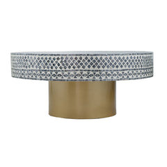 35x35x16" Unique Gray Black Ivory Capiz Coffee Table with Gold Pedestal Base