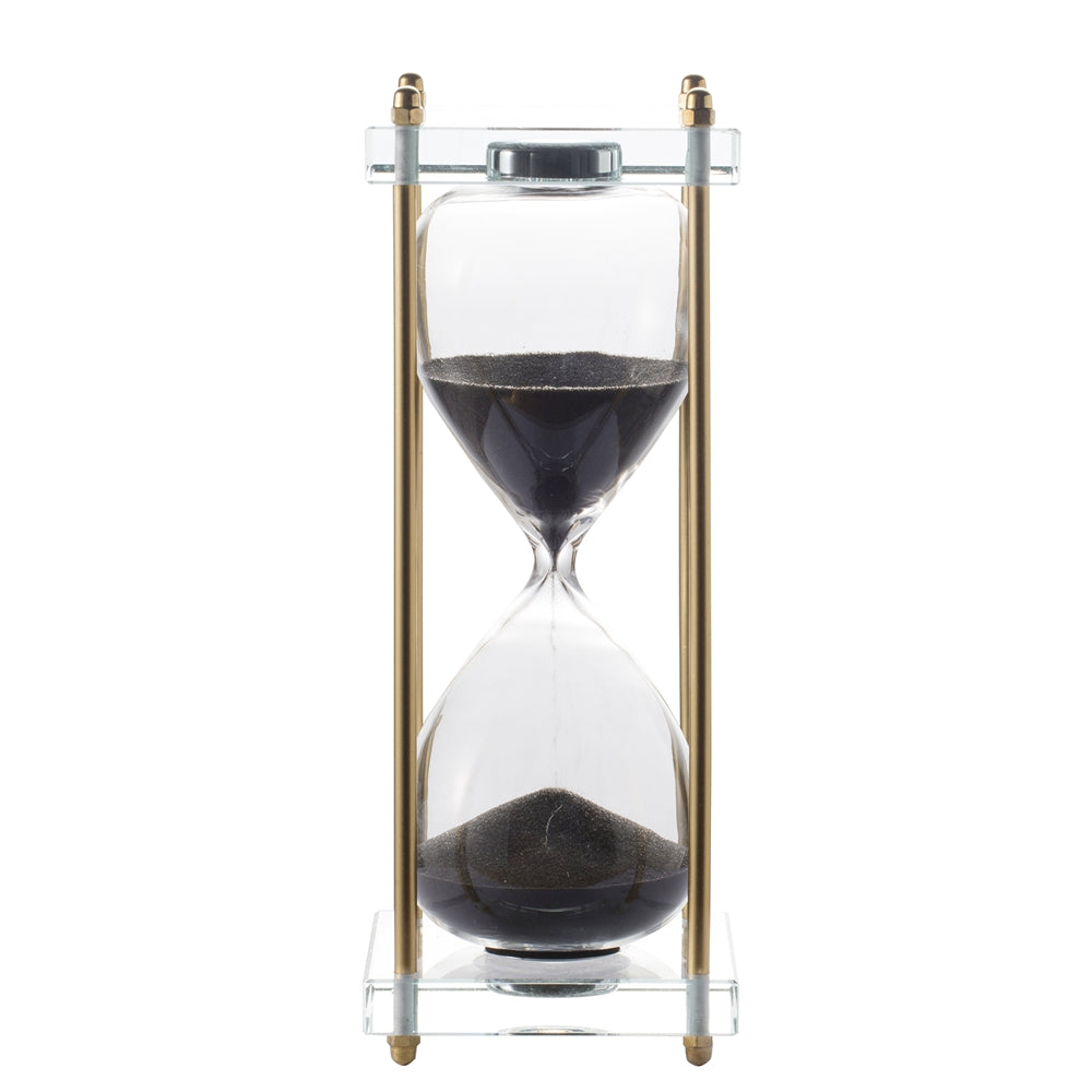 3x3x10" Black Hourglass, Framed with Crystal Stand, 30min