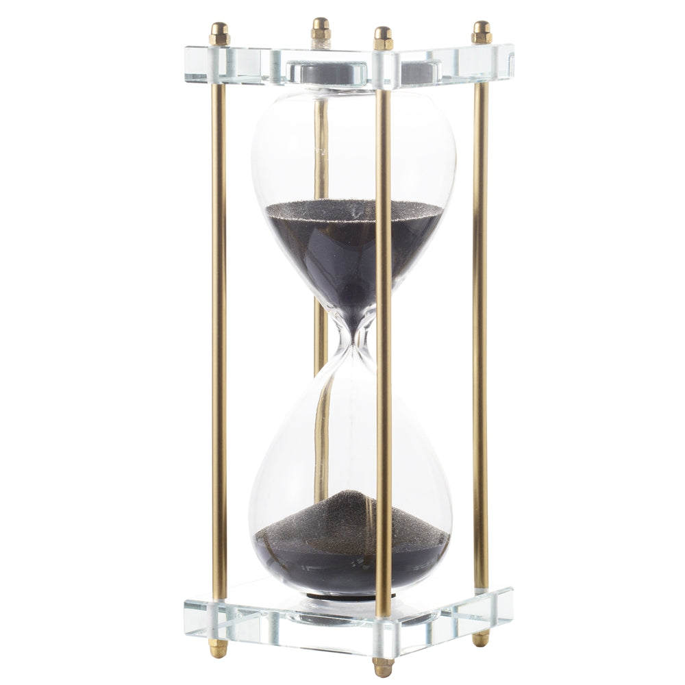 3x3x10" Black Hourglass, Framed with Crystal Stand, 30min