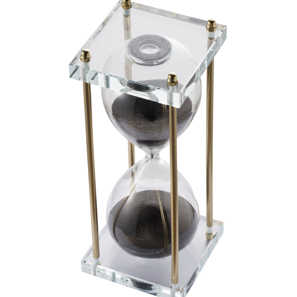 3x3x10" Black Hourglass, Framed with Crystal Stand, 30min