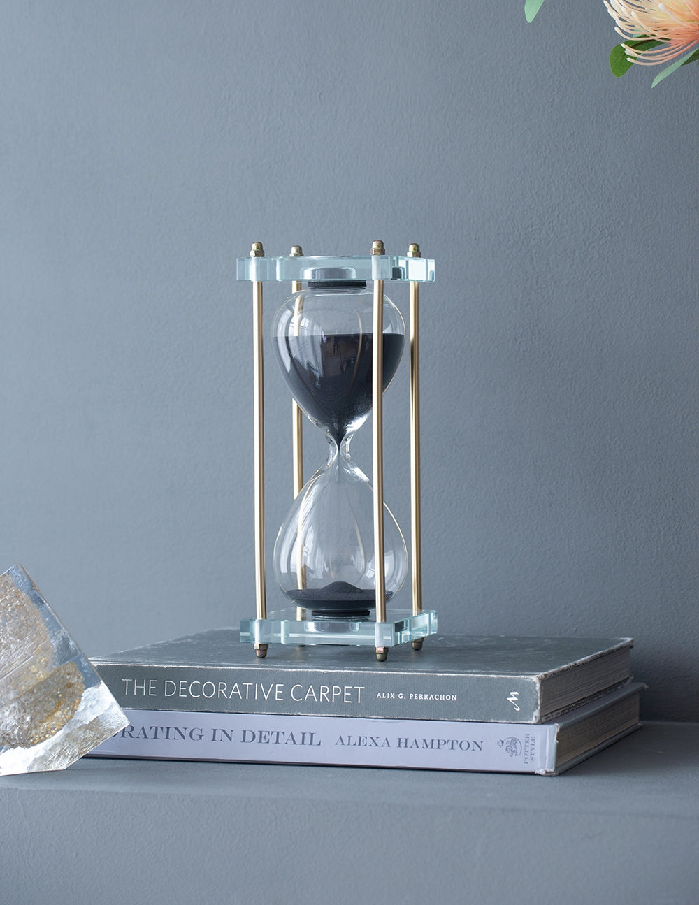 3x3x10" Black Hourglass, Framed with Crystal Stand, 30min
