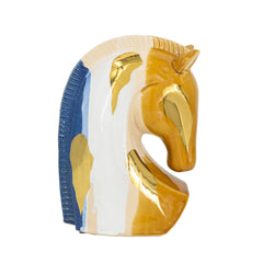 7.2x4.1x10.6" Ceramic Horse Head Sculpture with Abstract Multicolored Finish