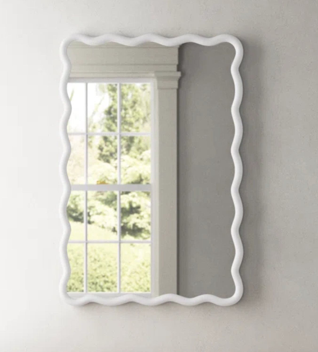 Solid Wood Wavy Rectangle  Mirror-Natural-Wood   40" x 28" Modern Mirror Wall Decor for Bathroom, Bedroom, Living Room, Dining Room, Cloakroom, Entryway