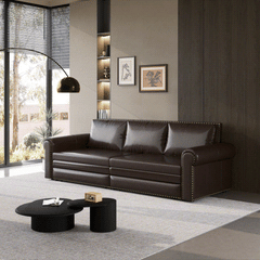 Chesterfield Sofa,93.7" King Pull Out Sofa Bed, 3-in-1 Faux Leather Convertible Sleeper Sofa with Nailhead Trim & Rolled Arm,Multi-Functional Sofa Bed,Dark Brown(new sku:W1885S00096/W1885S00035)