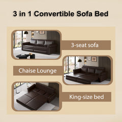 Chesterfield Sofa,93.7" King Pull Out Sofa Bed, 3-in-1 Faux Leather Convertible Sleeper Sofa with Nailhead Trim & Rolled Arm,Multi-Functional Sofa Bed,Dark Brown(new sku:W1885S00096/W1885S00035)