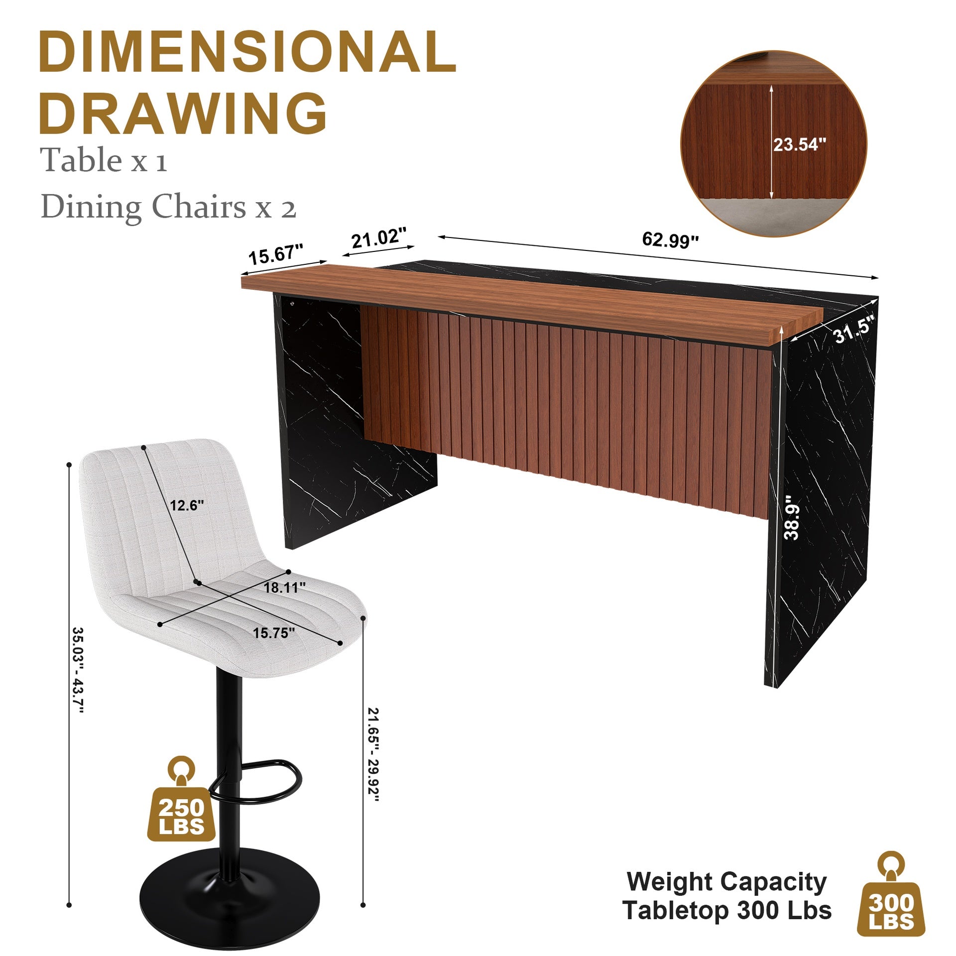 63" Modern Kitchen Island Set with 2 Beige Bar Stools - Black Marble Look Surface, LED Lighting & Grill Design for Dining Room, Open Concept Spaces, Lounge(2 Beige Bar Stools)