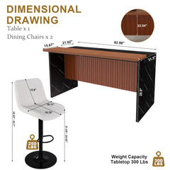 63" Modern Kitchen Island Set with 2 Beige Bar Stools - Black Marble Look Surface, LED Lighting & Grill Design for Dining Room, Open Concept Spaces, Lounge(2 Beige Bar Stools)