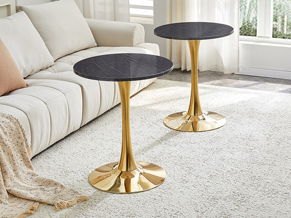 Round Dining Table, 23.6" Circle Tulip Table with Thickened Tabletop & Metal Pedestal, Mid Century Modern Bistro Table for Kitchen, Small Places, Living Room, Cafe (Faux Marble)