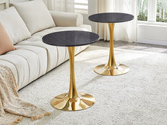 Round Dining Table, 23.6" Circle Tulip Table with Thickened Tabletop & Metal Pedestal, Mid Century Modern Bistro Table for Kitchen, Small Places, Living Room, Cafe (Faux Marble)