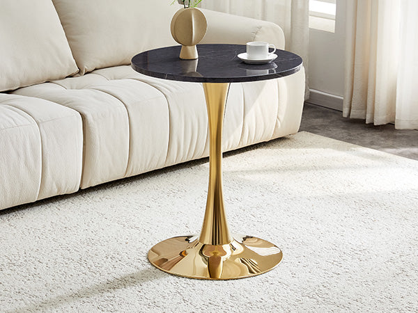 Round Dining Table, 23.6" Circle Tulip Table with Thickened Tabletop & Metal Pedestal, Mid Century Modern Bistro Table for Kitchen, Small Places, Living Room, Cafe (Faux Marble)