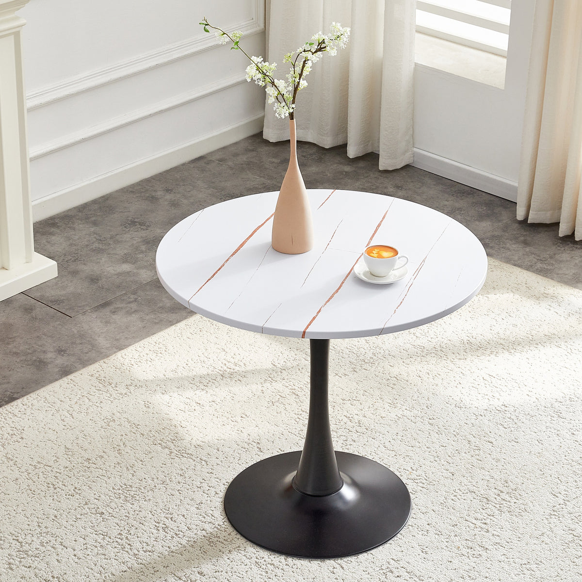 Round Dining Table, 31.5" Circle Tulip Table with Thickened Tabletop & Metal Pedestal, Mid Century Modern Bistro Table for Kitchen, Small Places, Living Room, Cafe (White)