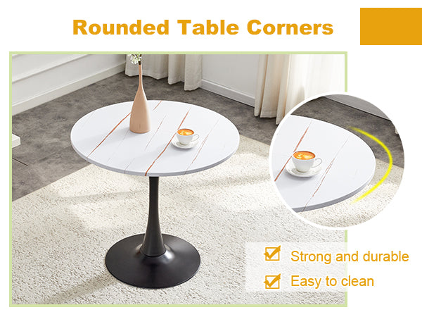 Round Dining Table, 31.5" Circle Tulip Table with Thickened Tabletop & Metal Pedestal, Mid Century Modern Bistro Table for Kitchen, Small Places, Living Room, Cafe (White)