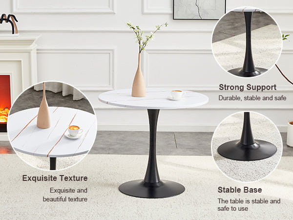 Round Dining Table, 31.5" Circle Tulip Table with Thickened Tabletop & Metal Pedestal, Mid Century Modern Bistro Table for Kitchen, Small Places, Living Room, Cafe (White)