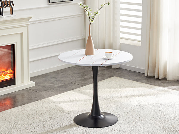 Round Dining Table, 31.5" Circle Tulip Table with Thickened Tabletop & Metal Pedestal, Mid Century Modern Bistro Table for Kitchen, Small Places, Living Room, Cafe (White)
