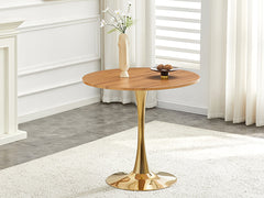 Round Dining Table, 31.5" Circle Tulip Table with Thickened Tabletop & Metal Pedestal, Mid Century Modern Bistro Table for Kitchen, Small Places, Living Room, Cafe (Faux Wood)