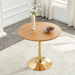 Round Dining Table, 31.5" Circle Tulip Table with Thickened Tabletop & Metal Pedestal, Mid Century Modern Bistro Table for Kitchen, Small Places, Living Room, Cafe (Faux Wood)