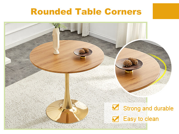 Round Dining Table, 31.5" Circle Tulip Table with Thickened Tabletop & Metal Pedestal, Mid Century Modern Bistro Table for Kitchen, Small Places, Living Room, Cafe (Faux Wood)