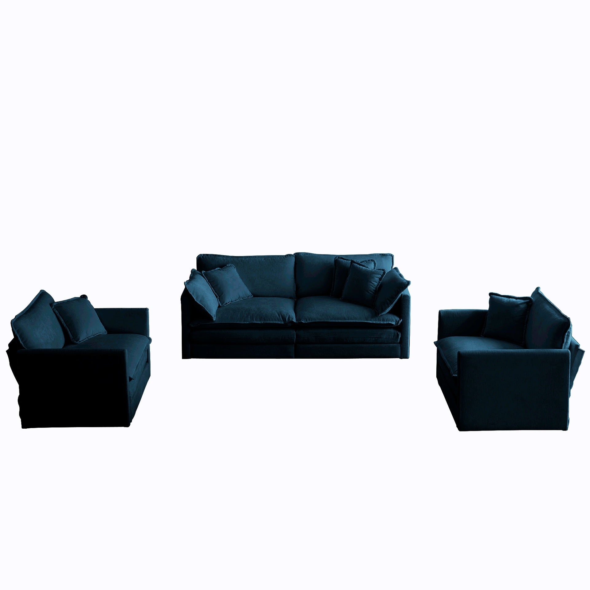 3 Piece Sofa Set with Arm Pillows and Toss Pillows , Sofa Set Include 2- Piece of Arm Chair and One 2-seat Sofa, Space Saving Casual Sofa Set for Living Room, Blue Chenille