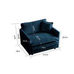 3 Piece Sofa Set with Arm Pillows and Toss Pillows , Sofa Set Include 2- Piece of Arm Chair and One 2-seat Sofa, Space Saving Casual Sofa Set for Living Room, Blue Chenille