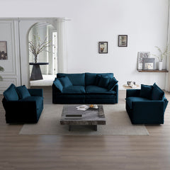 3 Piece Sofa Set with Arm Pillows and Toss Pillows , Sofa Set Include 2- Piece of Arm Chair and One 2-seat Sofa, Space Saving Casual Sofa Set for Living Room, Blue Chenille