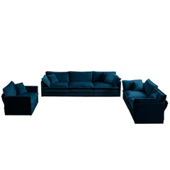 Modern Sofa Couch, 3 Piece Set Extra Deep Seat Sectional Sofa for Living Room, Oversized Sofa, 3 Seat Sofa, Loveseat and Single Sofa, Blue Chenille